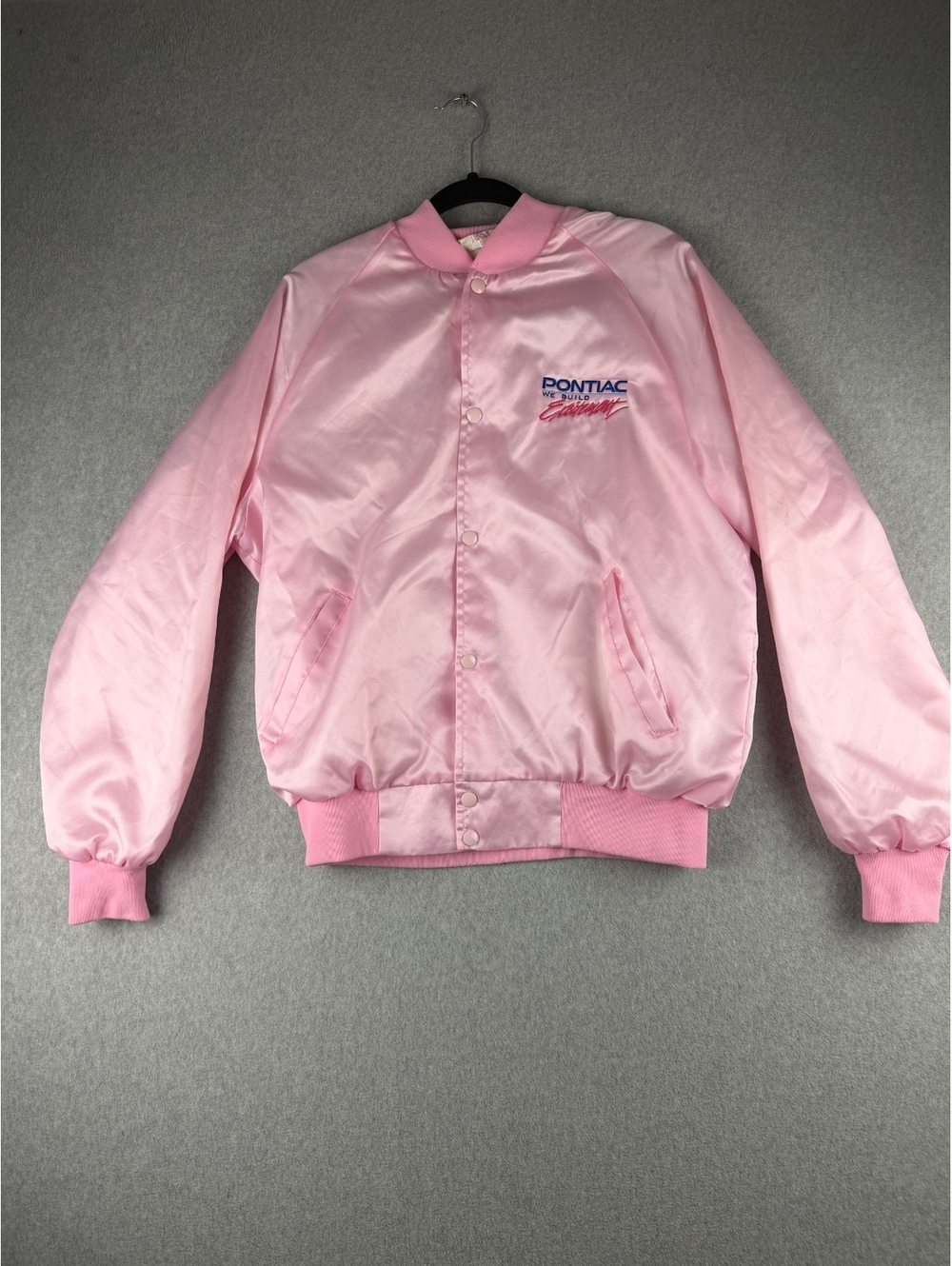 Vintage Pontiac We Build Excitement Jacket L Pink Satin Westark USA 80s 90s